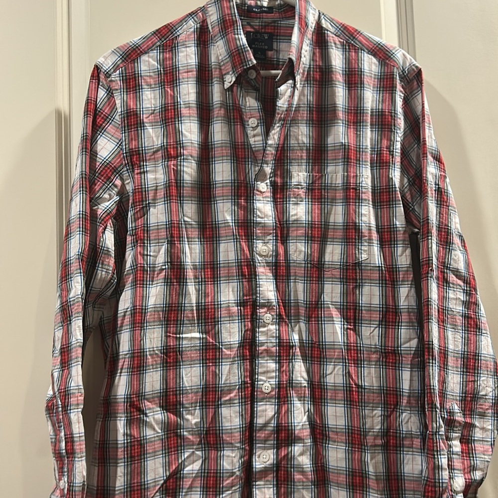 Like New! J. Crew Flex Washed Classic Plaid Button Down Long Sleeve Shirt size S